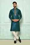 Buy Blue Silk Embroidered Mandarin Collar Kurta Set For Men by Arihant ...