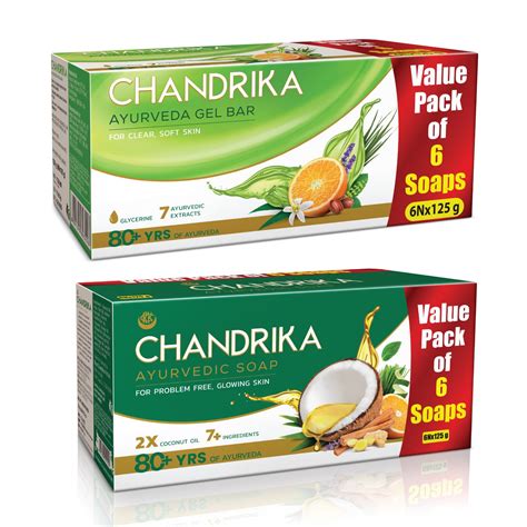 Buy Chandrika Glycerine Soap Pack of 6, 125g each And Ayurvedic ...