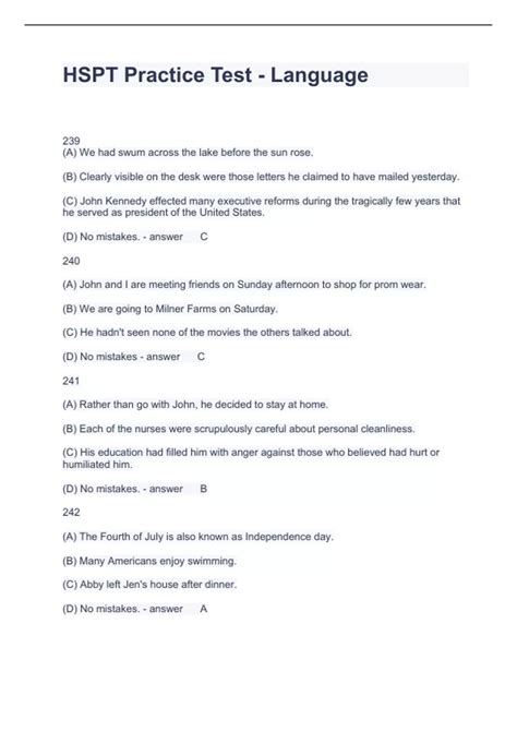 HSPT Practice Test - Language Questions and Answers 2024 - HSPT - Stuvia US