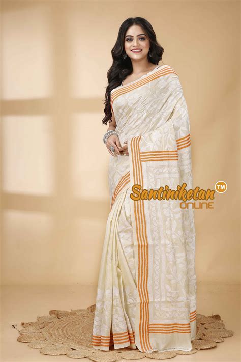Tussar Silk Kantha Stitch Saree SNN202415882 – Santiniketan Online