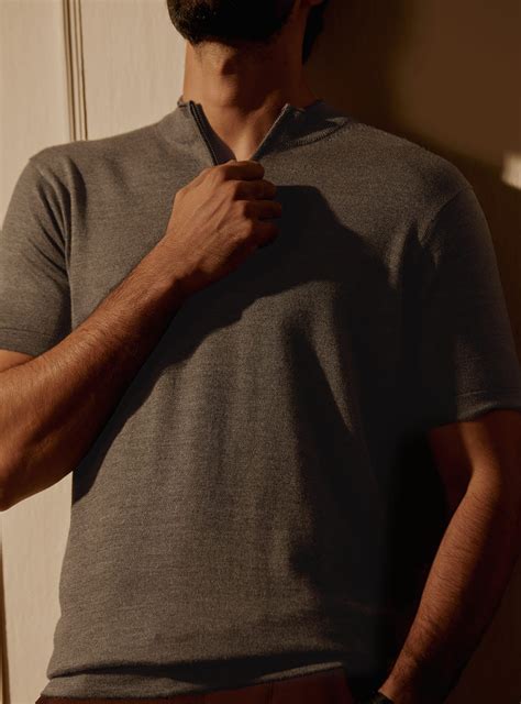 Buy Greige Merino Blend Polo | Casual Grey Solid Polo for Men Online ...