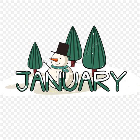 January Snowman Clipart Vector, January Clipart Green Tree Snowman ...