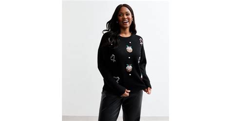 Curves Black Christmas Sequin Embellished Jumper | New Look