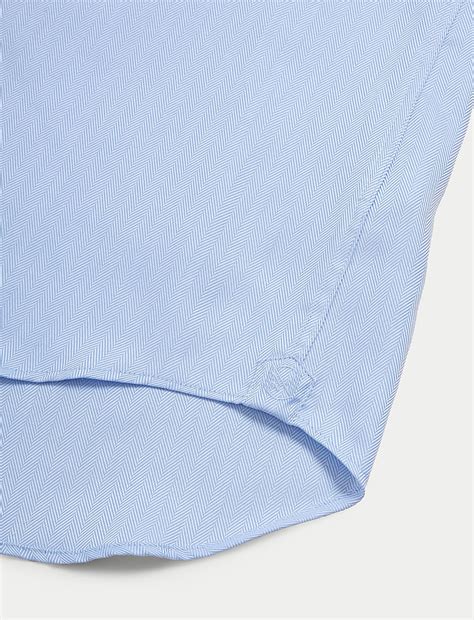 Buy Slim Fit Double Cuff Herringbone Shirt at Marks & Spencer