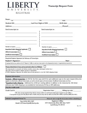 Liberty University Transcript Request Form 2016-2025 - Fill and Sign ...