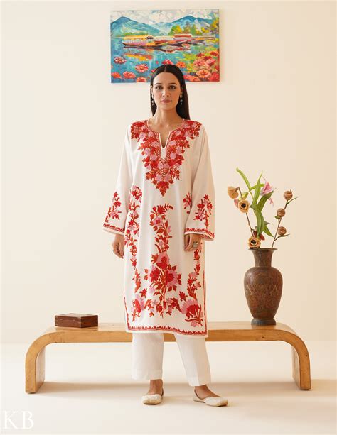 Shop Latest Off-White Kashmiri Aari Embroidery Phiran Online| Kashmir ...