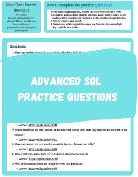 Image result for SQL Interview Questions Cheat Sheet