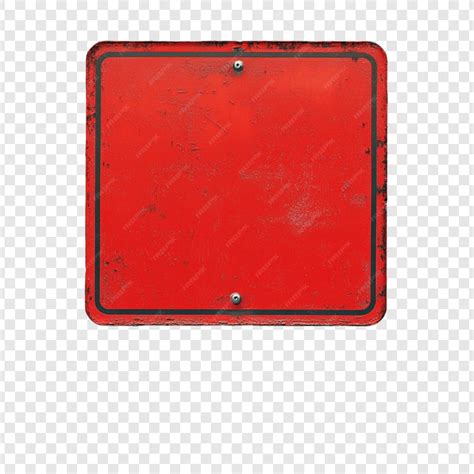 A blank red square metal sign with a dark border showing wear and tear ...