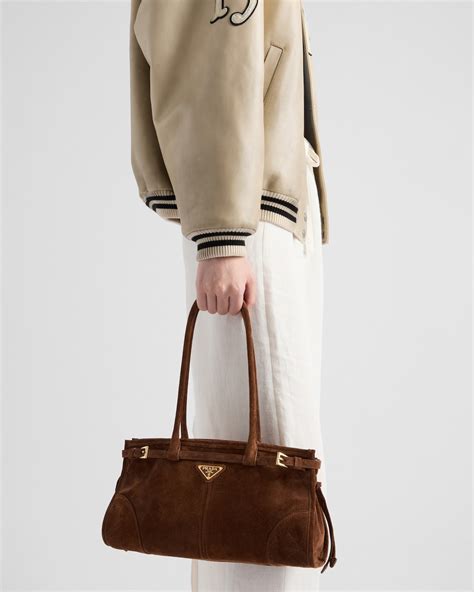 Cocoa Brown Prada Bonnie Medium Suede Handbag | PRADA - United States