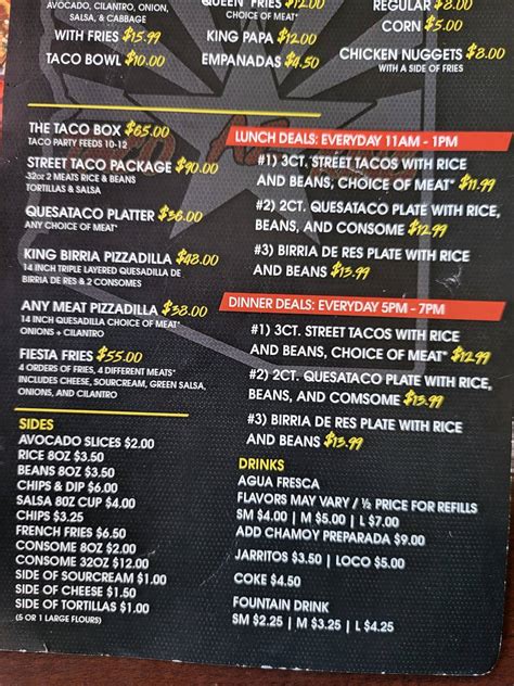 Menu at Taco king restaurant, Phoenix