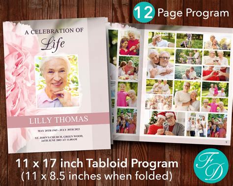Buy Pink Funeral Program Template for Woman With 12 Pages 11x17 ...