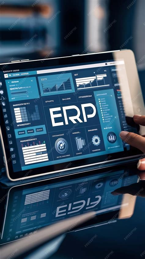 ERP Enterprise Resource Planning software interface on digital tablet ...