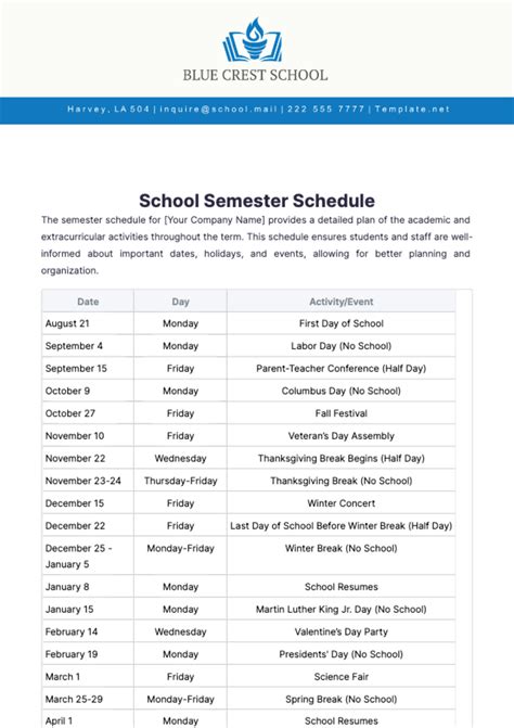 Free School Timetable Schedule Template to Edit Online
