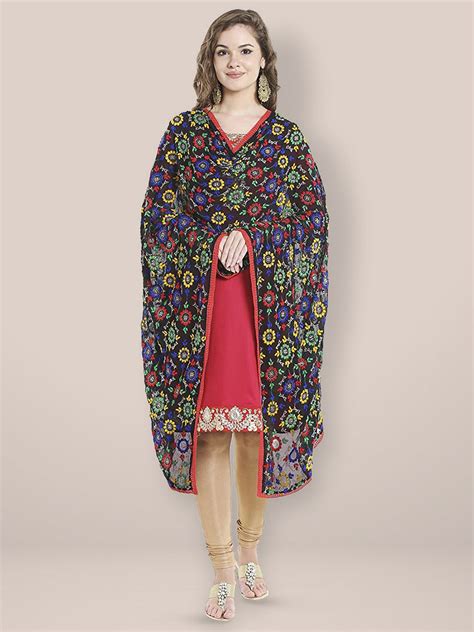 Black Chiffon Phulkari Dupatta Dupatta Bazaar