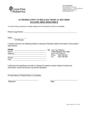 Fillable Online Medical Records Release Form - Lone Tree Pediatrics Fax ...