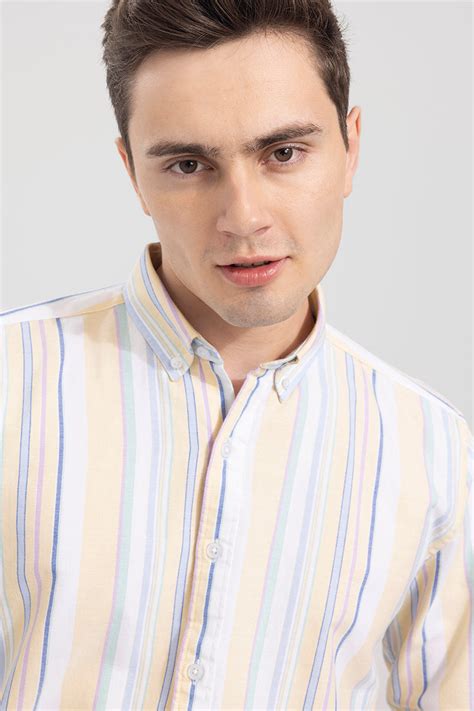 Buy Men's Crayon Stripe Yellow Shirt Online | SNITCH