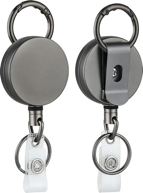 Amazon.com : 2 Pack Heavy Duty Metal Retractable Badge Holder Reel with ...
