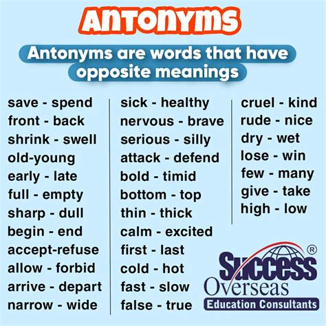 SUCCESS OVERSEAS | Synonyms Antonyms Homophones Antonym opposite words ...