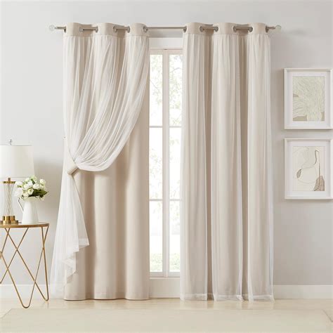 Bujasso Beige 80% Blackout Curtains with Sheer Overlay Mix and Match ...