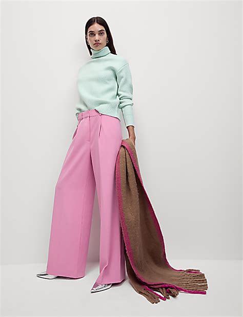 Buy Woven Pleat Front Wide Leg Trousers at Marks & Spencer