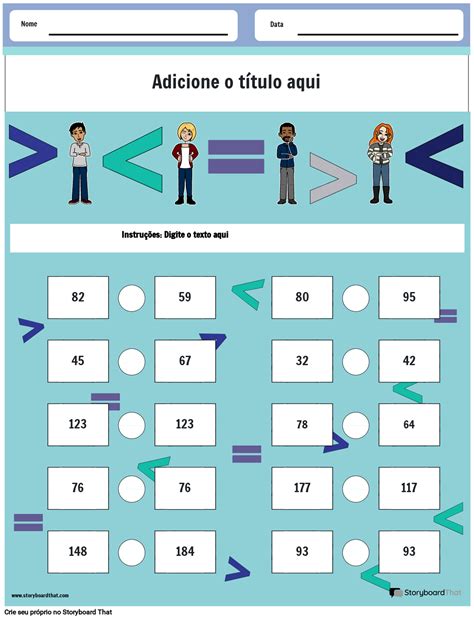 Planilha de comparação de números com sinais pronta para impressão