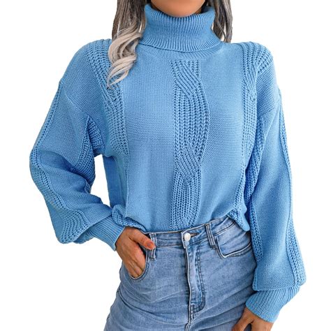 Simple Women Turtleneck Sweaters Womens Turtleneck Long Sleeve Tunic ...