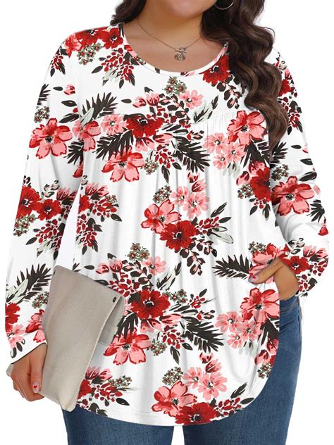 Fantaslook Womens Plus Size Tops Fall Long Sleeve Shirts Crew Neck ...