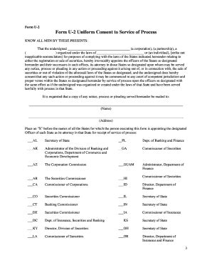 Form U-2 Uniform Consent to Service of Process - Blank Fillable ...