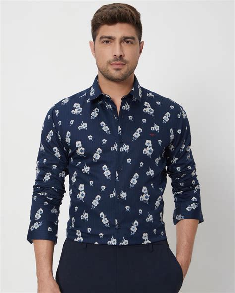 Buy Navy Floral Print Slim Fit Casual Shirt Online at Muftijeans