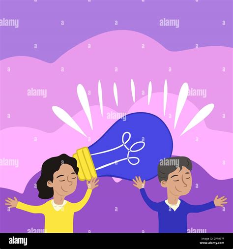 Two Colleagues Holding Lamp Presenting New Achievement Reached. Partners Raising Up Light Bulb ...