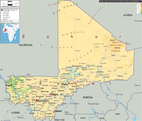 Physical Map of Mali - Ezilon Maps