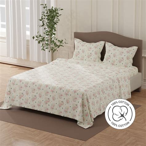 Buy LAYERS Lumina Floret Cotton 140TC Floral Print 3Pcs Queen Bedsheet ...