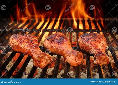 BBQ Chicken Legs Roasted on Hot Charcoal Grill Stock Photo - Image of ...