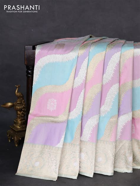 Banarasi uppada silk saree multi colour with allover silver & gold zar ...