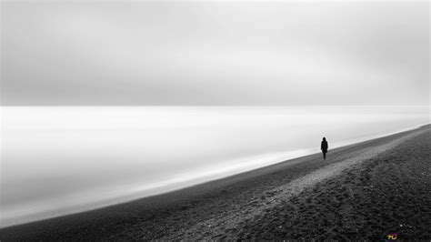 A Solitary Journey: Minimalist Beach Scene in Black and White 8K ...