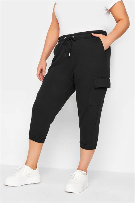 YOURS Plus Size Black Cargo Pocket Cropped Joggers | Yours Clothing