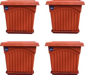 KWEL UV Treated Heavy Square Planter Pot with Tray for Garden Pack of4 ...