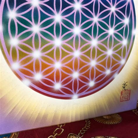【風水強力エナジーアート】【宇宙の真理チャクラカラーフラワーオブライフ】神聖幾何学模様 色紙サイズ | Ryo-art and design
