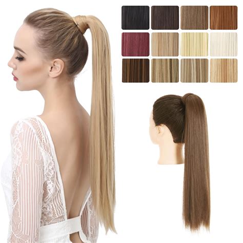 Drawstring Ponytail Extension Medium Brown Straight Clip in on Wrap ...