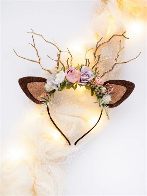 Deer Antler Headband, Holiday Ears Headband, Floral Deer Headband ...