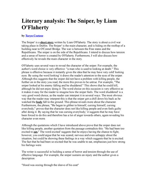 Literary analysis: The Sniper, by Liam O'Flaherty - Literary analysis ...