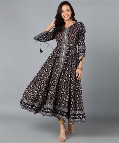 Bunkari Black Embroidery Anarkali Kurta (Women)