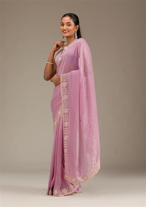 Buy Lavender Stonework Tissue Saree - Koskii