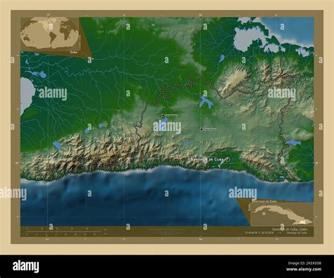 Santiago de Cuba, province of Cuba. Colored elevation map with lakes ...