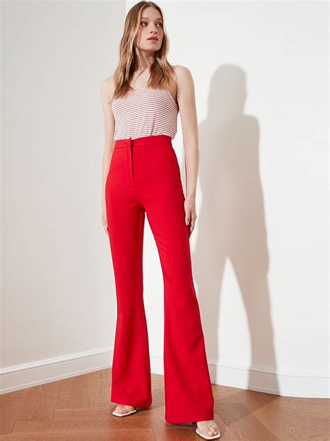 Buy Trendyol Women Red Bootcut Trousers - Trousers for Women 20342440 ...