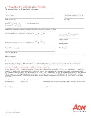 Aon Travel Claim Attending Physician Statement - Fill Online, Printable ...