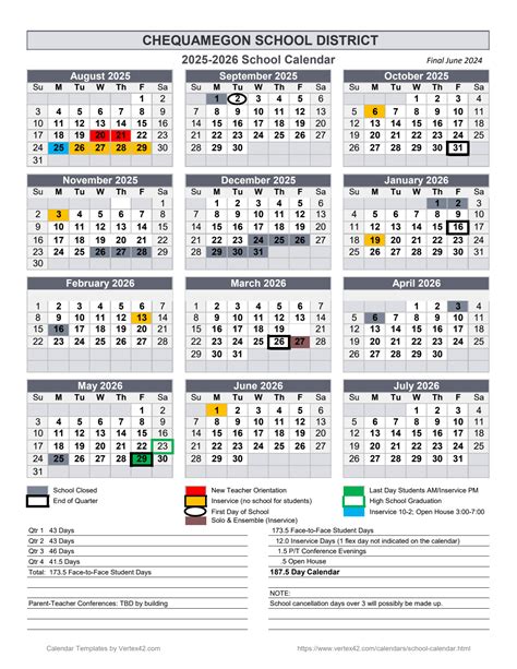 2025-2026 Calendar - Park Falls Elementary School