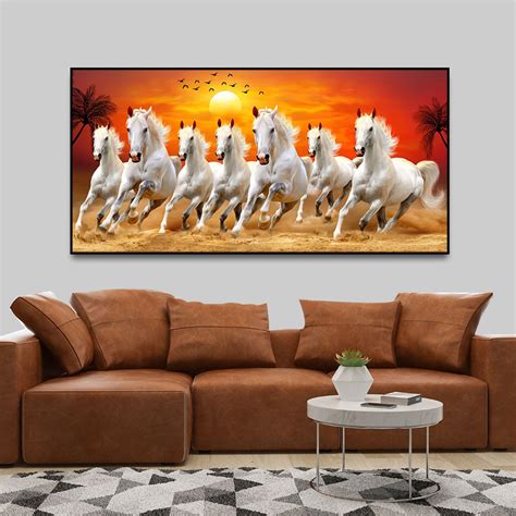 Seven Horses Running at Sunrise Premium Canvas Wall Painting – Homcraft