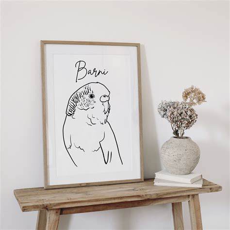Custom Parrot Line Drawing Pet Tattoo Design Parrots Art Bird Loss Gift Parrot Outline Drawing ...