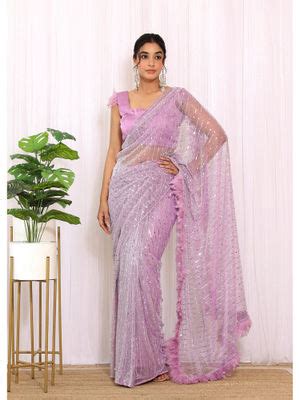 Buy Label Kanupriya Purple Shimmer Saree with Unstitched Blouse Online